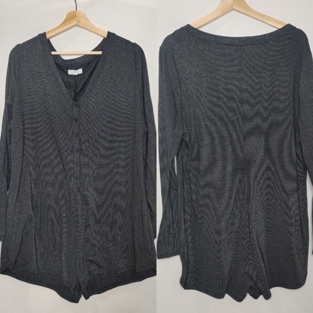 Colsie Long Sleeve Sleep Romper Black Shimmer Sparkle XL V-Neck Henley‎
